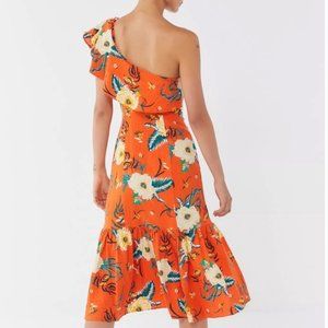 Urban Outfitters Orange Floral One Shoulder Dress
